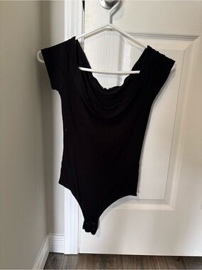 Dynamite Black Draped Neck Short Sleeve Bodysuit